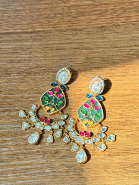 multicolour earrings with polki stones