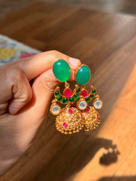 Green Stone Gold Jhumkas