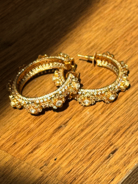 Diya – Gold & White Stone Round Earrings