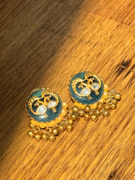 Peacock Motif Earrings in Navy Blue
