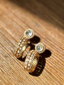 Polki Stone With Gold Earrings